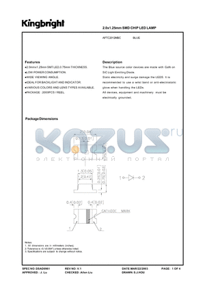 APTC2012MBC datasheet - 2.0x1.25mm SMD CHIP LED LAMP