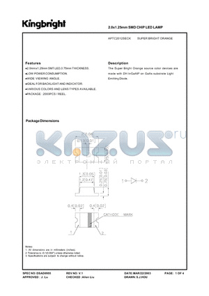 APTC2012SECK datasheet - 2.0 x1.25mm SMD CHIP LED LAMP