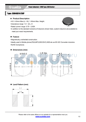 CDH46D14SHPNP-1R0M datasheet - Power Inductors