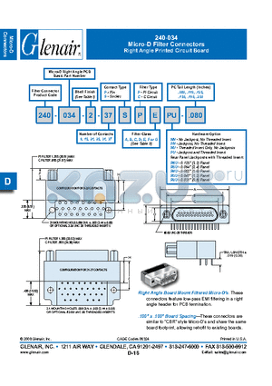240-034-1-15PPA datasheet - Micro-D Filter Connectors