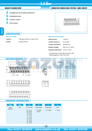 DBCA3308BT5 datasheet - BOARD TO BOARD/WIRE MINIATURE RIBBON CABLE SYSTEM - CABLE SOCKET