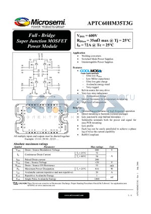 APTC60HM35T3G datasheet - Full - Bridge Super Junction MOSFET Power Module