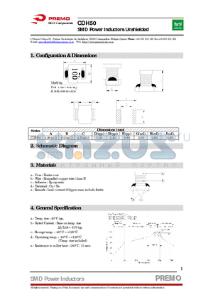 CDH50-4R7M datasheet - SMD Power Inductors Unshielded