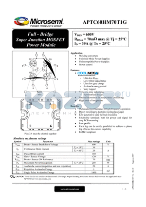 APTC60HM70T1G datasheet - Full - Bridge Super Junction MOSFET Power Module