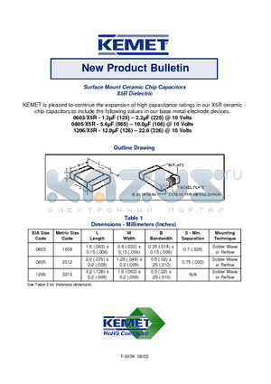 C1206C186K8PAC datasheet - Surface Mount Ceramic Chip Capacitors X5R Dielectric