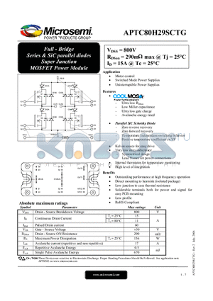 APTC80H29SCTG datasheet - Full - Bridge Series & SiC parallel diodes Super Junction MOSFET Power Module