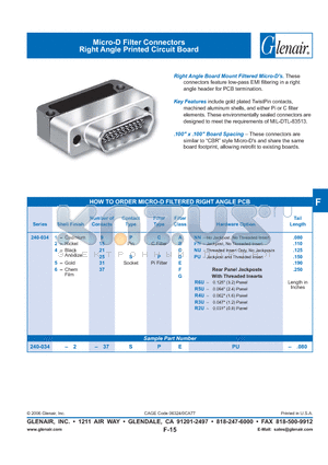 240-034-2-31PC datasheet - Micro-D Filter Connectors Right Angle Printed Circuit Board