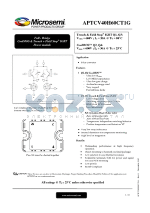 APTCV40H60CT1G datasheet - Full - Bridge CoolMOS & Trench  Field Stop^ IGBT Power module