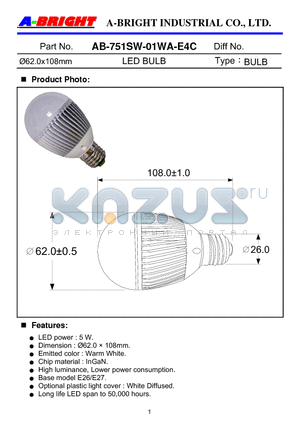 AB-751SW-01WA-E4C datasheet - 62.0x108mm LED BULB