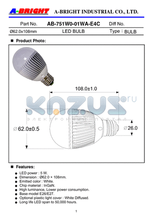 AB-751W0-01WA-E4C datasheet - 62.0x108mm LED BULB