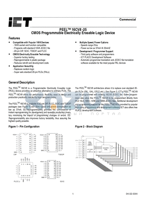 16CV8P-25 datasheet - CMOS Programmable Electrically Erasable Logic Device