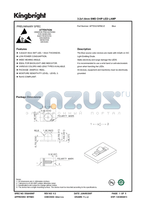 APTD3216PBC-Z datasheet - 3.2x1.6mm SMD CHIP LED LAMP