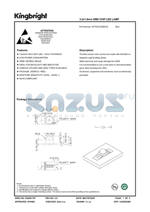 APTD3216QBC-D datasheet - 3.2x1.6mm SMD CHIP LED LAMP