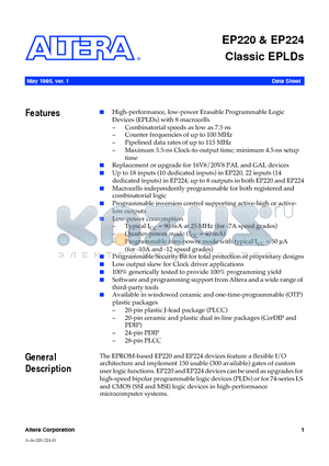 EP224 datasheet - Classic EPLDs