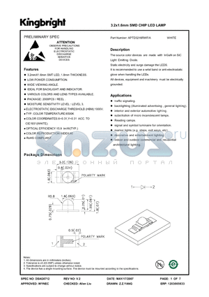 APTD3216RWF datasheet - 3.2x1.6mm SMD CHIP LED LAMP