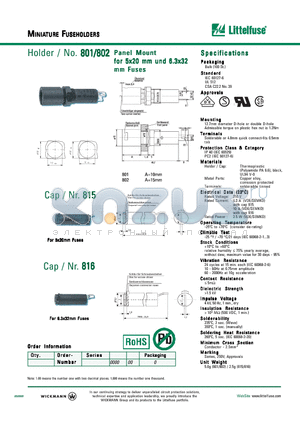 801 datasheet - Panel Mount for 5x20 mm und 6.3x32 mm Fuses