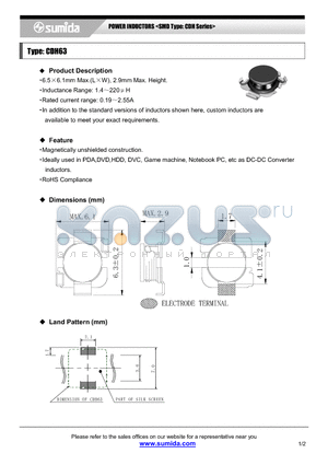 CDH63NP-221K datasheet - POWER INDUCTORS