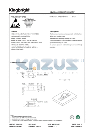 APTD3216VGC-A datasheet - 3.2x1.6mm SMD CHIP LED LAMP