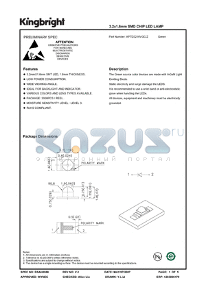 APTD3216VGC-Z datasheet - 3.2x1.6mm SMD CHIP LED LAMP