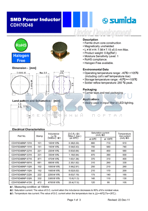CDH70D48NP-151K datasheet - SMD Power Inductor