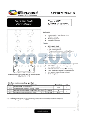 APTDC902U601G datasheet - Single SiC Diode Power Module