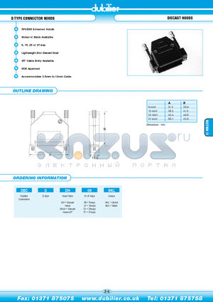 DBCDDH15NKL datasheet - D TYPE CONNECTOR HOODS DIECAST HOODS