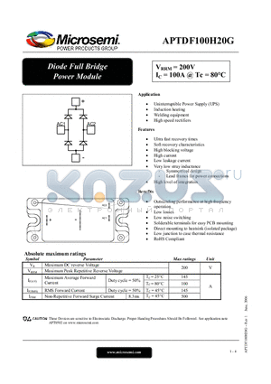 APTDF100H20G datasheet - Diode Full Bridge Power Module