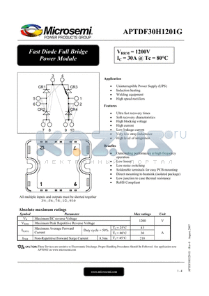 APTDF30H1201G datasheet - Fast Diode Full Bridge Power Module