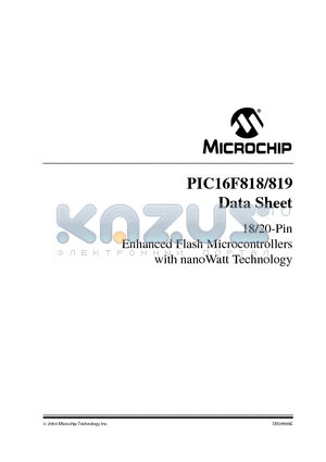 16F818 datasheet - 18/20-Pin Enhanced Flash Microcontrollers with nanoWatt Technology