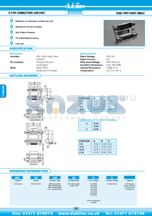 DBCDGFFSR15G datasheet - D TYPE CONNECTORS LOW COST DUAL PORT RIGHT ANGLE