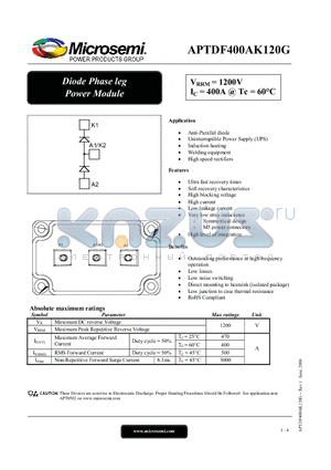 APTDF400AK120G datasheet - Diode Phase leg Power Module