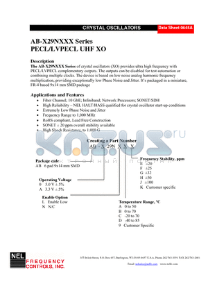 AB-A29NL9E datasheet - PECL/LVPECL UHF XO