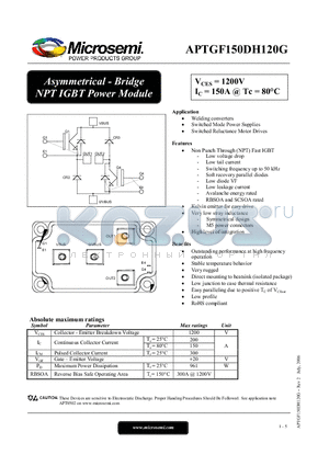 APTGF150DH120G datasheet - Asymmetrical - Bridge NPT IGBT Power Module