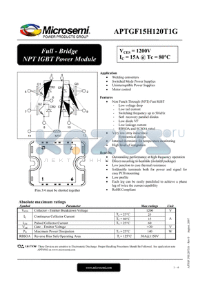 APTGF15H120T1G datasheet - Full - Bridge NPT IGBT Power Module