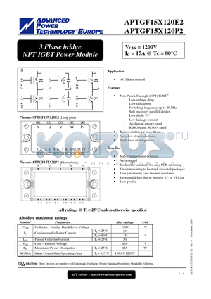 APTGF15X120E2 datasheet - 3 Phase bridge NPT IGBT Power Module