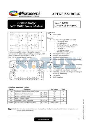 APTGF15X120T3G datasheet - 3 Phase bridge NPT IGBT Power Module