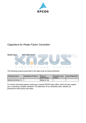 B25667-A5756-A175 datasheet - Capacitors for Power Factor Correction
