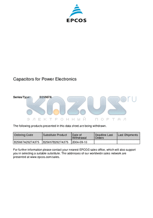 B25667A2627A375 datasheet - Capacitors for Power Electronics