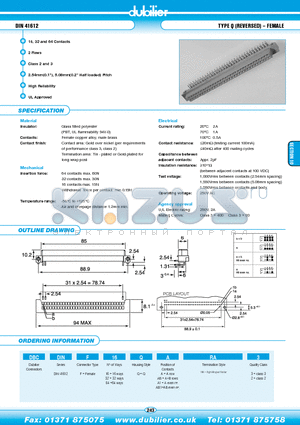 DBCDINF16QABRA3 datasheet - DIN 41612 TYPE Q (REVERSED) - FEMALE