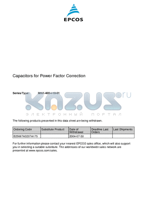 B25667A3207A175 datasheet - Capacitors for Power Factor Correction