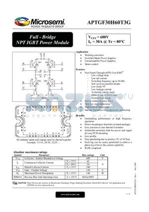 APTGF30H60T3G datasheet - Full - Bridge NPT IGBT Power Module