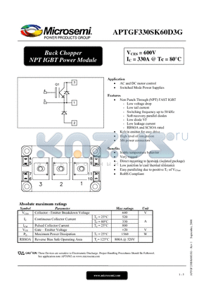 APTGF330SK60D3G datasheet - Buck Chopper NPT IGBT Power Module