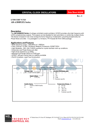 AB-A3DBHAH-FREQ datasheet - LVDS UHF VCXO