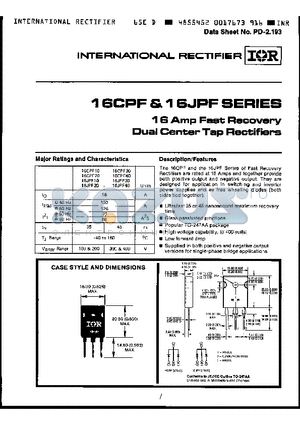 16JPF30 datasheet - 16 AMP FAST RECOVERY DUAL CENTER TAP RECTIFIERS