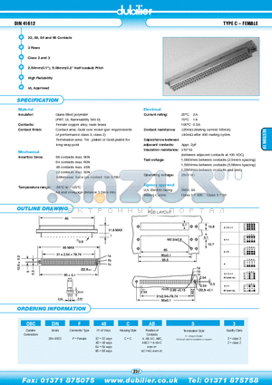 DBCDINF32CABC1S3 datasheet - DIN 41612 TYPE C - FEMALE