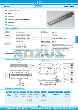 DBCDINF32CABS2 datasheet - DIN 41612 TYPE C - FEMALE