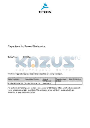 B25667A5287A375 datasheet - Capacitors for Power Electronics