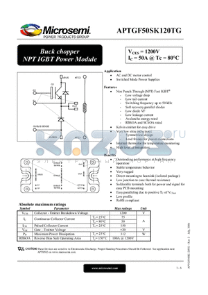 APTGF50SK120TG datasheet - Buck chopper NPT IGBT Power Module