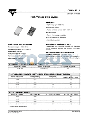 CDHV2512AC2005K2500JE1 datasheet - High Voltage Chip Divider