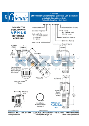 447AC425NF16 datasheet - EMI/RFI Non-Environmental Band-in-a-Can Backshell with Cable Clamp Strain-Relief